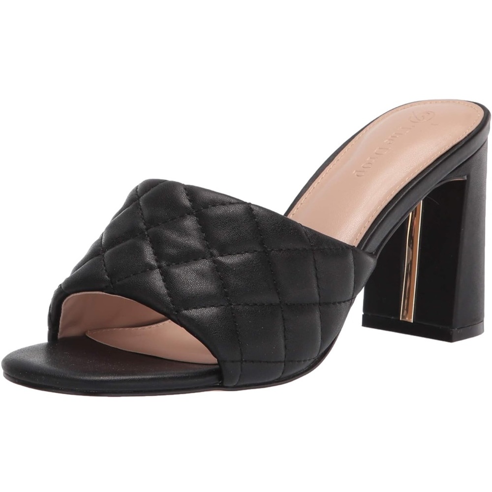 Black Quilted Block Heel Sandals